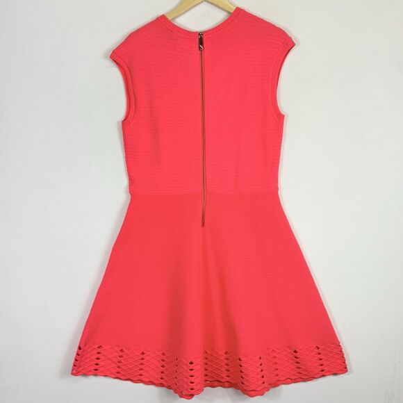 Ted Baker Zaralie Neon Coral Jacquard Panel Skater Dress Women's 6 US 14 NEW NWT - Picture 4 of 7